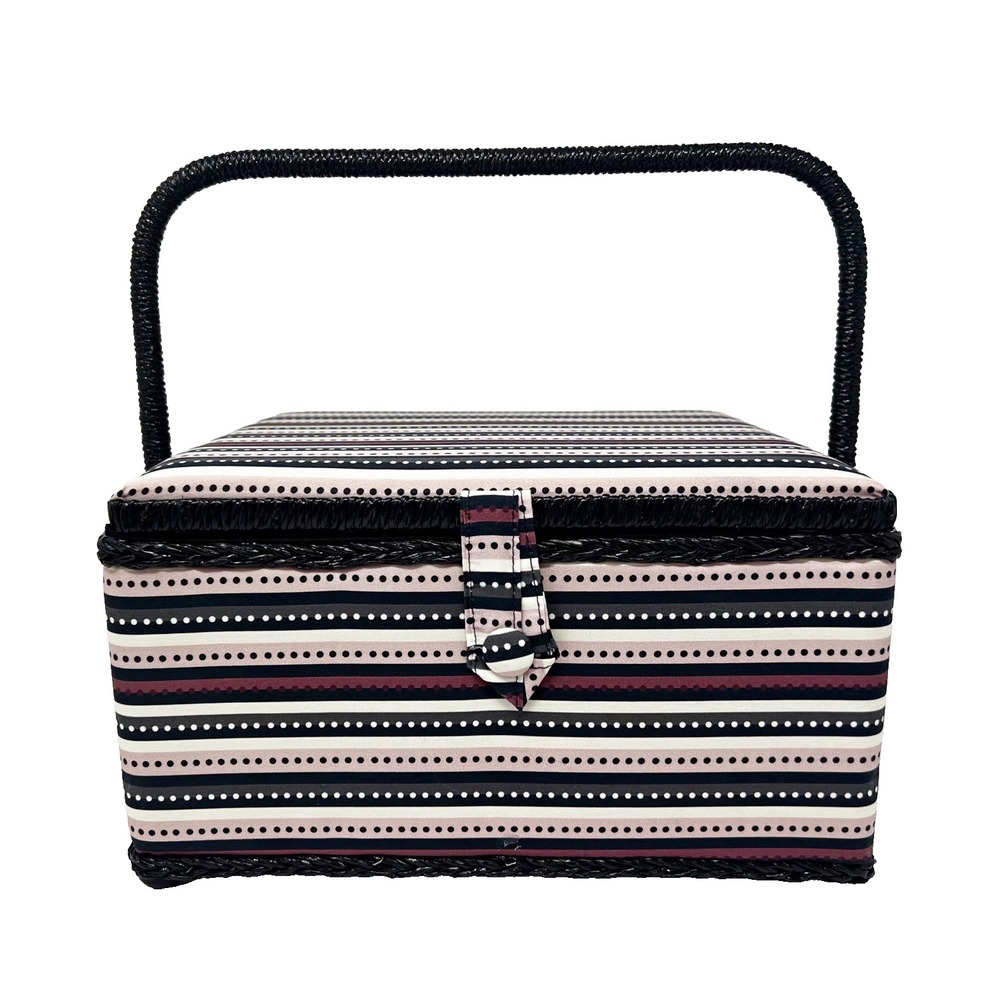 SINGER Sewing Basket Striped Fabric with Handle & Lift-Out Tray, Multi-Color NEW
